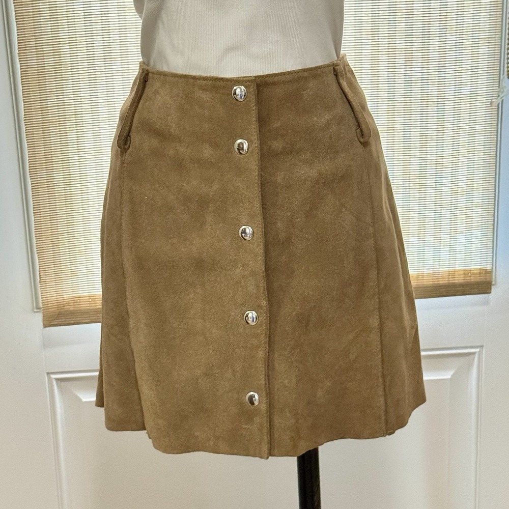 Vintage Old Navy Real Tan Suede Leather Y2K Skirt Women's Size 12 Spring 2002